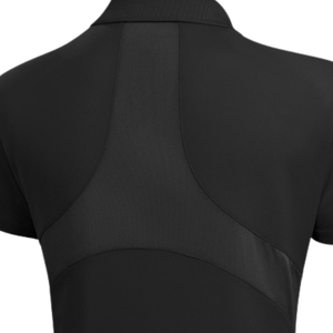 Polo de malla negra para mujer, que absorbe la humedad, con cresta bordada, manga corta, con cuello, para golf y deportes de alto rendimiento - Product Image 4
