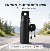 Bouteille d'eau isotherme de luxe en acier inoxydable noir mat, double paroi sous vide, ouverture à une main, maintien au froid 24h et au chaud 12h