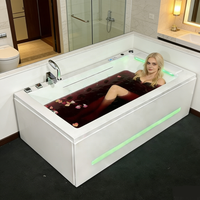 Baignoire rectangulaire de luxe pour deux personnes avec jets de massage et éclairage LED, idéale pour les villas
