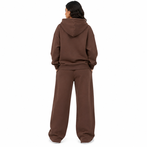 Ensemble de survêtement marron pour femme, deux pièces, coupe décontractée, comprenant un sweat à capuche oversize et un pantalon de jogging à jambes larges, style lounge, direct usine - Product Image 2