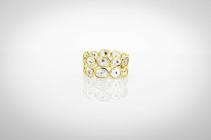Natural Diamond Polki Double Row Eternity Band in Solid 18K Yellow Gold – Low Profile Organic Slice Diamond <b>Statement</b> <b>Ring</b> - Product Image 1