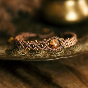 Citrine Macrame <b>Bracelet</b> Golden Gem Brown Cord Gold Beads Boho Handmade Adjustable <b>Healing</b> Jewelry - Product Image 3