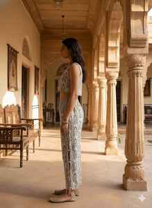 Conjunto de Dos Piezas de Algodón Étnico Boho para Mujer, Top Corto con Estampado Indio Festivo, Pantalones Palazzo de Pierna Ancha, Coordinados de Verano Naturales - Product Image 3