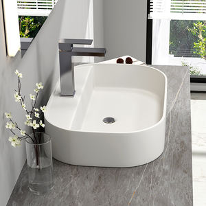Lavabo ovale blanc mat Maydon en surface solide, moderne, 600 mm, pour salle de bain, à poser sur le comptoir - Product Image 3