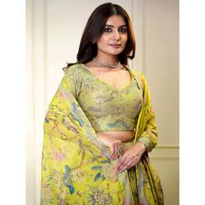 Atractivo amarillo lentejuelas Organza Haldi Wear Lehenga Choli Set para mujer - Product Image 4