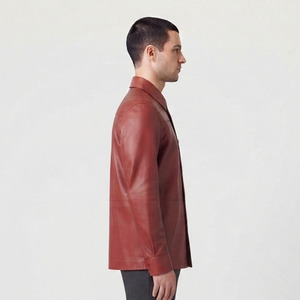 <b>Men</b> Genuine Leather Fashion Fit Horn Button Breathable Casual Sporty Office Wear <b>Shirt</b> - Product Image 3