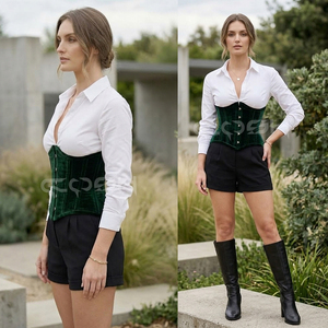 Compre Nuestro Corsé Renacentista de Terciopelo Verde con Varillas de Acero y Torso Corto - Product Image 2