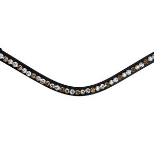 Diadema de Cuero Negra o Marrón Habana para Caballo con Cristales Dorados y Blancos, Forma Curva Decorativa para Uso Ecuestre - Product Image 1