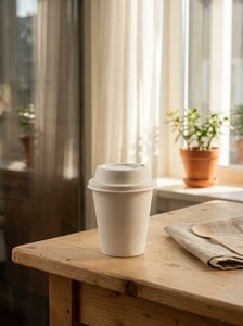 Tapas de bagazo moldeado de 80mm/90mm y 100ml con apertura fácil, aptas para microondas, para tazas de café y uso para llevar en cafeterías y restaurantes - Product Image 1