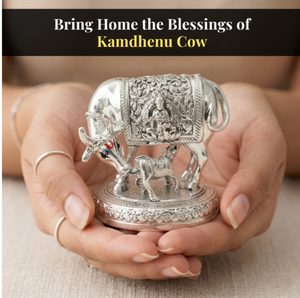 Gold Silver Plated Kamdhenu Cow Calf Idol Hindu <b>Religious</b> <b>Statue</b> Home Temple Decor Wedding Housewarming Gift Handicraft - Product Image 3