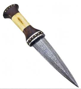 Cuchillo artístico de hoja fija de acero de Damasco forjado a mano con mango adornado con hueso y palisandro - Product Image 2