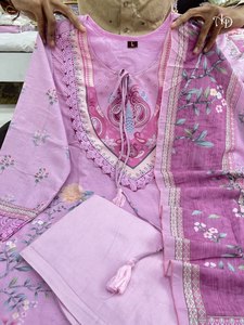 Women Purple MUSLIN Embroidered Ankle-Length <b>Kurti</b> Set Traditional <b>Indian</b> Pakistani Casual Wear Regular Fit Stretchable Design - Product Image 6