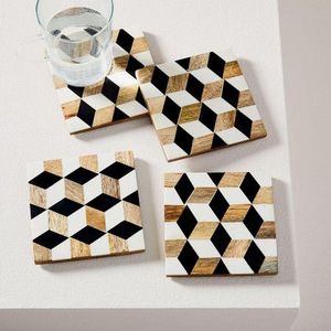 Posavasos de madera esmaltada con estampado floral y arte elegante para decoración de bodas, mesas de comedor, fiestas de té y hostelería - Product Image 1