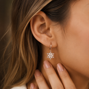 Boucles d'oreilles pendantes en forme de flocon de neige avec diamant taille marquise, plaquées or rose, en moissanite, pour femme, cadeau de fête - Product Image 6