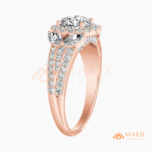 Round Cut Moissanite Halo Engagement <b>Ring</b> Rose Gold Plated Three Stone <b>Split</b> Shank Pave Band Wedding <b>Ring</b> Jewelry Gift - Product Image 6