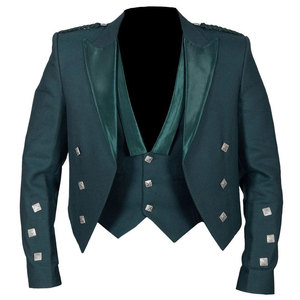 Chaqueta Tradicional Escocesa de Lana Verde para Hombre, Estilo Príncipe Charlie, con 3 Botones, Hecha a Mano, Venta al Por Mayor - Product Image 1