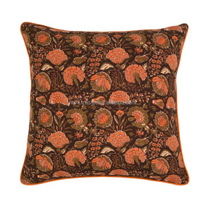 Ridhi Floral Western Style Block Print 100% Cotton <b>Throw</b> Pillow Covers for Home Decor Living Room - Product Image 1