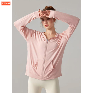 Custom Logo Gym Fitness <b>Jacket</b> Breathable Anti-UV Hoodie Quick Dry Loose Full Zip for <b>Women</b> Breathable <b>Women</b> Hooded <b>Jacket</b> - Product Image 3