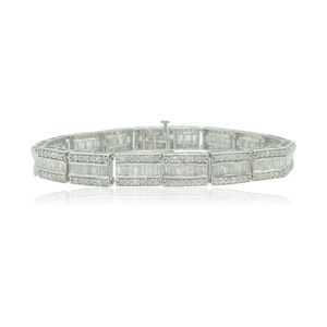 Bracelet tennis en diamants blancs naturels ronds et baguettes de 3,95 carats, en argent sterling 925 véritable pour femmes, 7 pouces - Product Image 1