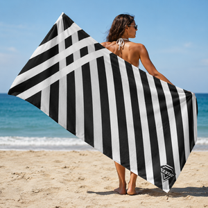 Serviette de Plage en Microfibre à Séchage Rapide Personnalisée Premium, Grande Serviette de Bain Anti-Sable à Rayures Géométriques, Fabricant Grossiste - Product Image 1