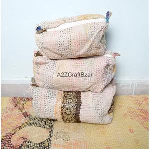 Kantha Quilted Eco-Friendly Waterproof Tassel Case Zipper Soft Handle Durable Cotton Fabric Daily Use Multi-Function Large Women - Product Image 1