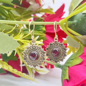 Hot Selling <b>Garnet</b> Gold Plated <b>Earring</b> Handmade Brass Gold Gemstone <b>Earring</b> Fashion Dangle Drop Jewelry - Product Image 2