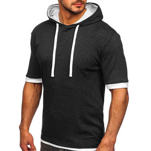 Camiseta de manga corta con capucha para hombre, de color sólido, en diferentes colores, con cordón ajustable, camisetas personalizadas con capucha, de media manga para hombre - Product Image 1