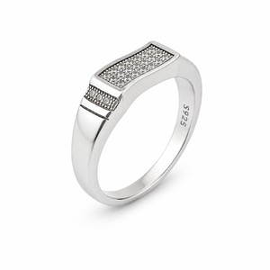 925 Sterling <b>Silver</b> <b>Mens</b> Diamond Cluster Rectangular Signet <b>Ring</b> Vintage Inspired Design High Polish Finish Wedding Party Daily - Product Image 4