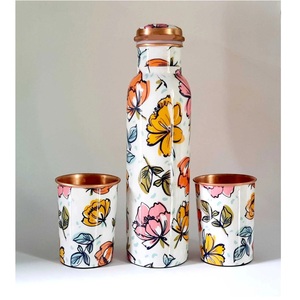 <b>Hot</b> Selling Eco-friendly Floral Pattern Copper <b>Water</b> <b>Bottle</b> with Lids Portable Drinkware Set Home Use - Product Image 6