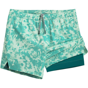 Shorts de Playa para Hombre Drain Sports, Estilo Tie Dye, Secado Rápido, Cintura con Cordón, Diseño Casual, Estampado Verde - Product Image 1