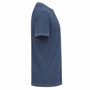 Camiseta Personalizada de Cuello Redondo en Algodón Azul Marino con Ribete en Contraste y Doble Costura, Manga Corta, Ropa Casual para Hombre, Venta al Por Mayor - Product Image 6