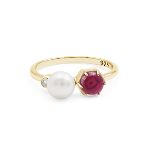 Minimalist Women's <b>925</b> Sterling <b>Silver</b> <b>Ring</b> With Natural Ruby And Freshwater Pearl Claw Setting Gemstone Jewelry Everyday Wear - Product Image 6
