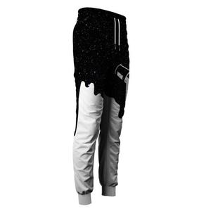 New Men's Dripping Print Sweatpants Elastic Waist Drawstring Casual Joggers Spliced Design Polyester Fleece Autumn Wear - Product Image 1