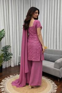 Ensemble Churidar brodé pour femme, col carré, Kurta, Palazzo, Dupatta, tenue de fête Salwar Kameez - Product Image 2