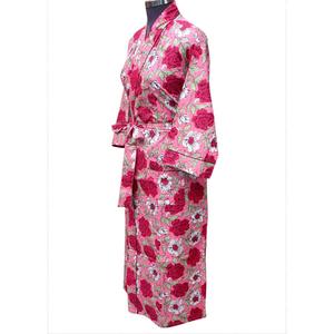 Bata de baño de mujer con estampado floral, largo completo, cuello en V, manga tres cuartos, tejido suave, estilo primavera - Product Image 2