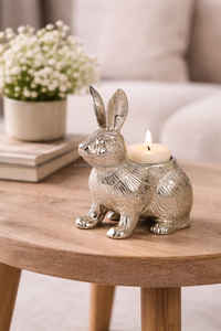 ที่วางเทียนรูปกระต่ายอะลูมิเนียมพรีเมียม ประติมากรรมกระต่ายตกแต่งบ้าน สำหรับตกแต่งคริสต์มาส ทำด้วยมือและทนทาน - Product Image 2