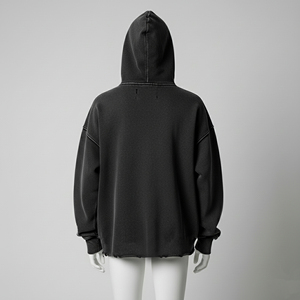 Spring No Pocket Sun Faded Cut <b>Edge</b> Custom Acid Wash Cropped Heavyweight Fleece Lined Embroidered 100% Cotton Hoodies Men Raw - Product Image 2