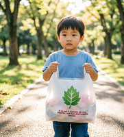 Sac à soufflets latéraux en plastique PE biodégradable et écologique, imprimé sur mesure, avec poignée longue, sérigraphie et gravure