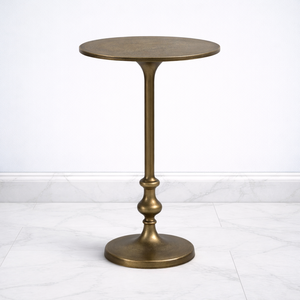 Refined Round <b>Bar</b> <b>Table</b> Elegant Curved Pedestal Base Antique Finish Space Saving Design Sturdy Build for Sophisticated Interiors - Product Image 1