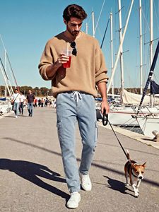 Pantalon cargo en jean délavé pour homme, taille mi-haute, coupe ample, en coton, style décontracté, pour le printemps - Product Image 5