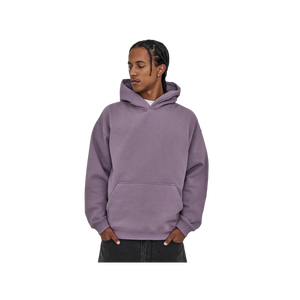 Sudadera con Capucha Extra Grande para Hombre, Color Sólido, Felpa, Informal, para Otoño, Morada, Corte Regular, Tejido de Algodón - Product Image 1