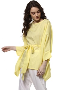 Jaune-parole longueur coton dames caftan ceinture à nouer jumelé pyjama blanc pour des nuits confortables vêtements de nuit confortables taille naturelle - Product Image 4
