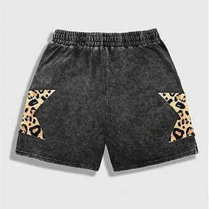 Custom Black Acid Wash Shorts Vintage Distressed Sweat Shorts Star Graphic Applique Embroidery Custom Street Wear Shorts for Men - Product Image 6