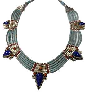 Collier pendentif vintage en turquoise naturelle, corail et lapis-lazuli avec argent sterling 925, fait main, unisexe, chaîne à perles - Product Image 6