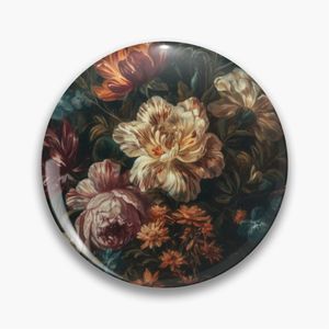 Plateau de service rond en métal émaillé floral de luxe, décoratif, motif floral rouge vintage, pour table basse et ottoman, en gros - Product Image 3