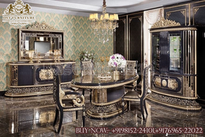 Muebles de Comedor de Estilo Persa, Diseño Real, Muebles de Comedor de Madera, Mesa de Comedor Negra Dorada Tallada a Mano - Product Image 2