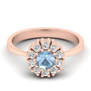 Anillos de compromiso REYES de oro rosa de 14 quilates macizo con gema de aguamarina de corte redondo de 0.5 quilates de alta calidad para mujer - Product Image 1