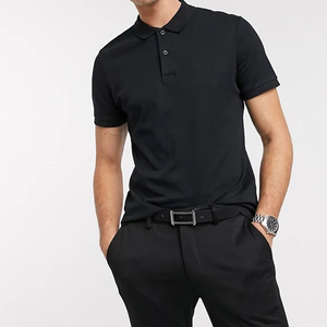 Polo de Manga Corta Negro para Hombre, Estilo Casual, Algodón Oxford Sólido, Antiarrugas, Cierre de Botones, Tejido de Punto, Corte Regular - Product Image 4