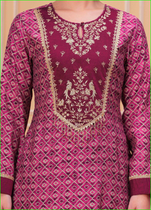 Conjunto de Kurta Asimétrica Bordada con Zari para Mujer - Product Image 4