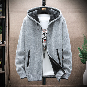 Otoño Invierno cárdigans de punto hombres suéter con capucha polar chaqueta gruesa calle moda Casual Y2K deportes suéteres masculinos abrigo - Product Image 4